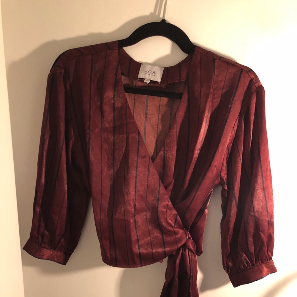 J.O.A. - Burgundy/Navy Wrap Crop Top *Never Worn*